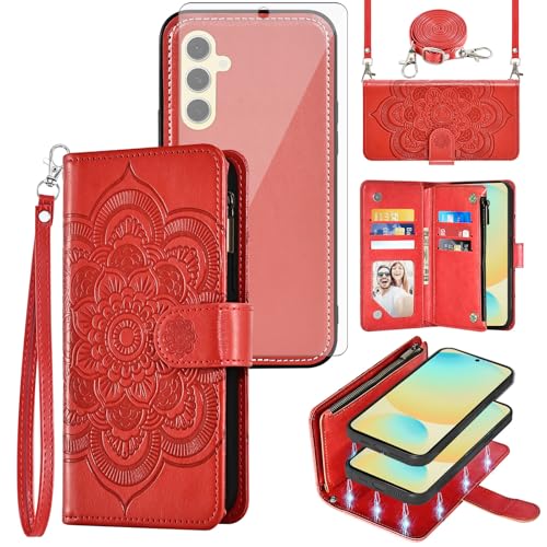 Étui Samsung Galaxy S24 FE 5G zippé et détachable au motif porte-cartes à fleurs