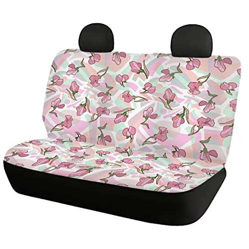 Image of Modysero Floral Flower Print Pink Car Set Cover Full Set Durable Soft Front Rear Bench Seat Cover Set for Women Elastic Breathable Automotive Seat Protector Universal Fit All Cars Trucks
