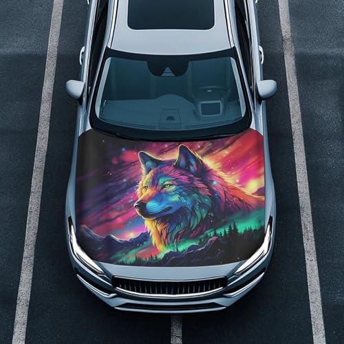 Image of Hood Stretchable Car Hood Protector,Waterproof Snowproof Universal Car Hood Cover Easy Installation Wolf Print Design