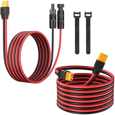 Bateria Power Solar to XT60 Charge Extension Cable + XT60 Extension Cable XT60 Connector Female to Male Extension Wire, 12AWG 20Feet Cable for Solar Panel RV to Portable Power Station Solar Generato