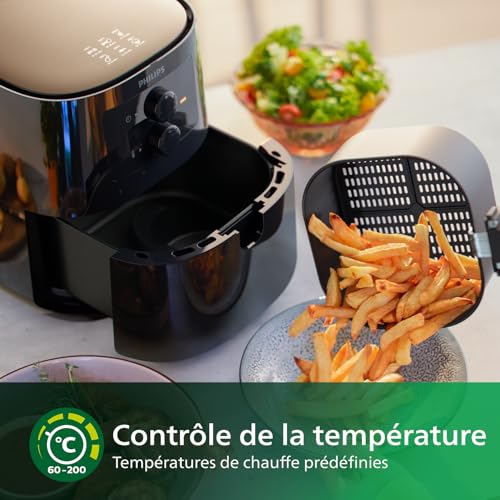 Philips Essential Airfryer, Poêle De 4,1 Litres, Friteuse Sans Huile, Technologie Rapid Air, Application HomeID, Contrôle De l'Heure Et De La Température, Noir (HD9200/90)