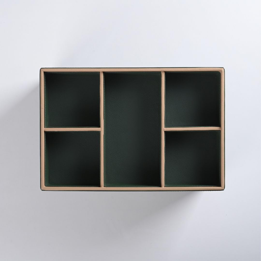 CASA BOTANICAL Dual Tone Faux Leather 3 Organizer Stack Tray for Home/Office/Storage/Decoration (Green & Beige) (12x10x6 Inch) (Green & Beige) 4