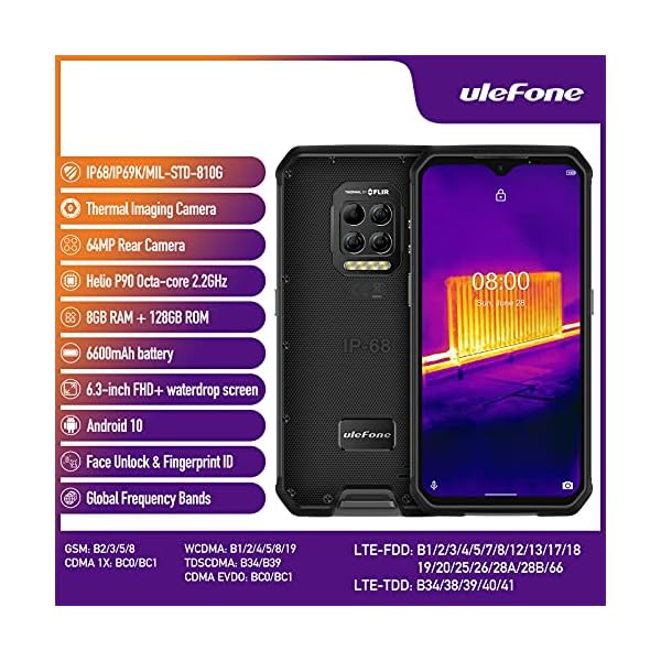 Rugged-Unlocked-Cell-Phones-Ulefone-Armor-9-Smartphones-with-Thermal-Imaging-Camera-8GB-128GB-Helio-P90-Android-10-64MP-Camera-Endoscoped-Supported-6600mAh-Battery-63-FHD-Screen-NFC-OTG Ulefone Rugged Unlocked Cell Phones, Armor 9 Smartphones with Thermal Imaging Camera, 8GB + 128GB, Helio P90 Android 10, 64MP Camera, Endoscoped Supported, 6600mAh Battery, 6.3" FHD+ Screen, NFC, OTG