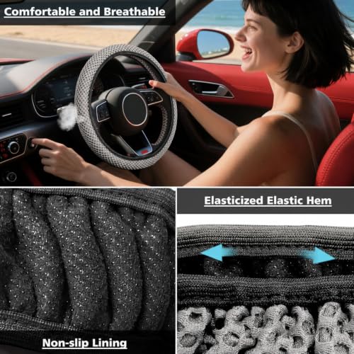KAFEEK Elastic Stretch Steering Wheel Cover, Universal 15 Inch, Grey — view 6