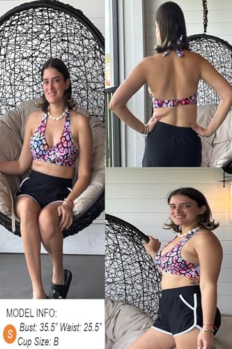 Image of Holipick Women Halter Bikini Tops - Push Up Bathing Suit Top V Neck Full Coverage Swimsuit Top Only