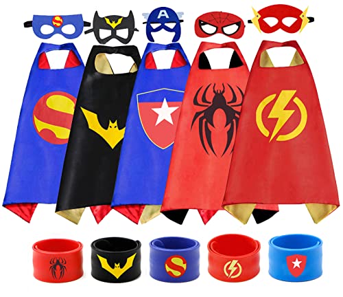 Cotatero Kids Dress Up Superhero Capes Sets & Slap Bracelets For Children Costumes Halloween Birthday Gifts Party 5Pcs #TOP8