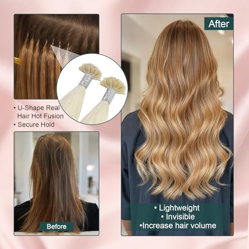 Image of Easyouth Blonde U Tip Hair Extensions Human Hair, 16 Inch U Tips Hair Extensions Human Hair White Blonde, 50G 50S, Lightweight, Ktip Human Hair Extension, for Parties