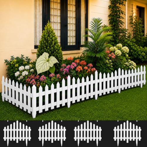 Image of TASMAX Plastic Fence for Garden Edging Border Fencing for Garden Fence Outdoor Resistant PVC Garden Fence Decorative - Flower Bed Fencing for Pathway, Yard, Lawn Waterproof (Pack 4)