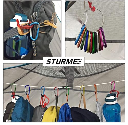 Image of STURME 2 inch Aluminum D Ring Carabiners Clip D Shape Spring Loaded Gate Small Keychain Carabiner Clip Set Outdoor Camping Mini Lock Snap Hooks Spring Link Key Chain Durable Improved 24 PCS