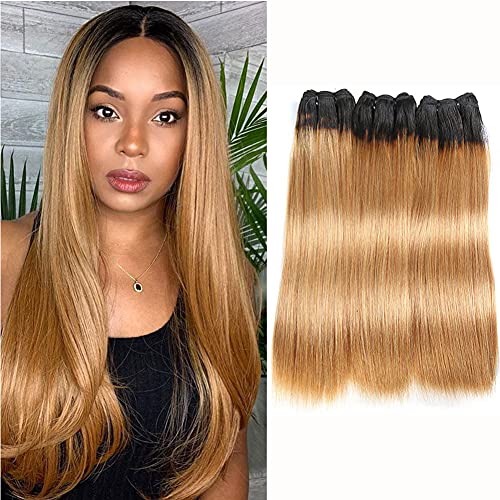 Ombre Bundles Human Hair Colored Human Hair Bundles Brazilian 100% Unprocessed Human Hair Bundles 1b/27 Honey Blonde Straight Human Hair Bundles For Women 22 24 26inch