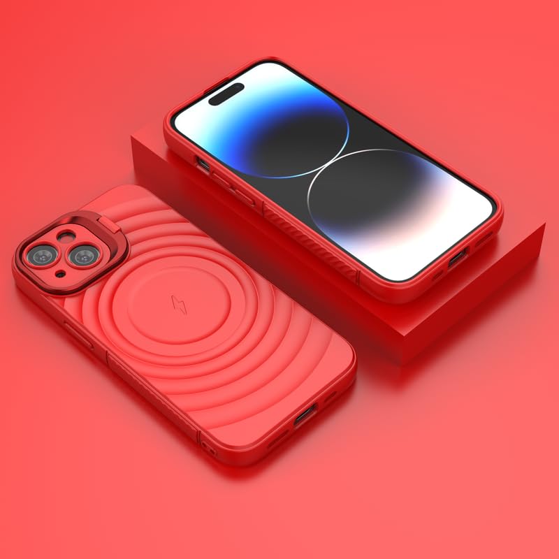 Image of LuxuryKase Shockproof Case for iPhone 15 | Ripple Pattern | Camera Protection | Inner Velvet Fabric Lining | Protective Cover with Enhanced Grip & Wireless Charging Support - Red