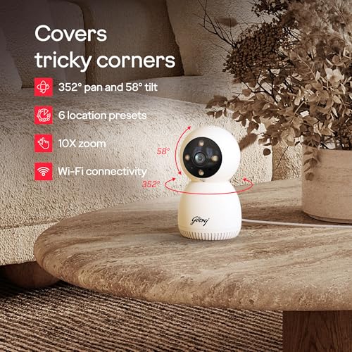 Image of Godrej 3MP Smart Wi-Fi CCTV Camera | EVE Pro 3 | | Night Vision | 360 View | AI Human Tracking | Motion Detection | Indoor Camera | 2-Way Talk | Up to 256GB SD Card Support | Alexa Support