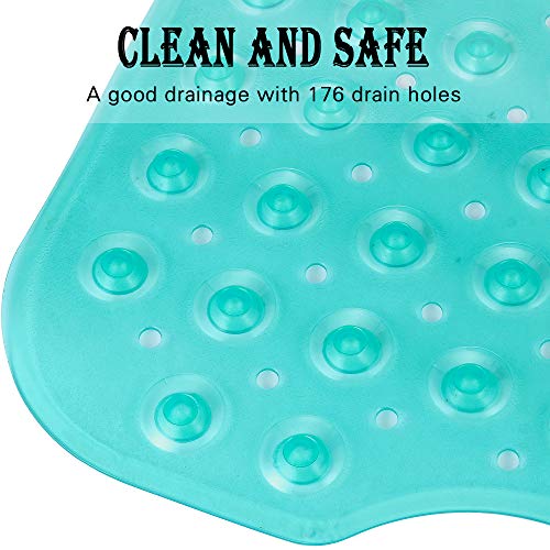 Image of YINENN Bath and Shower Safety Mats 40x16 inch, Non Slip with Suction Cups for Bathroom Stall and Tub Floor, Extra Large and Machine Washable, Drain Holes Keep Bathtub Clean, Green