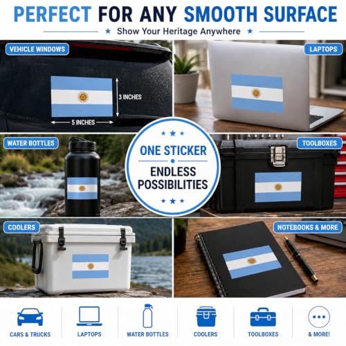 Image of Argentina Vinyl Flag Stickers, Car Decals, Waterproof Indoor Outdoor, Laptop Stickers, Car Bumper, Argentinian Flag, 5 x 3 Inches, Set of 3