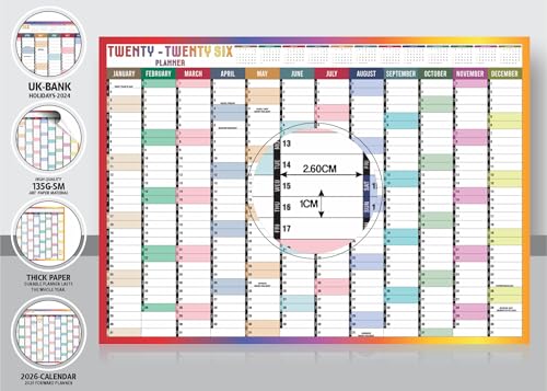 2026 Year Wall Planner A3 Uk Wall Calendar Yearly Planner Large Jan To Dec Full Year Planning Chart Student Family Home School Office Work Study Annual Poster Multi 29.7 x 42.0 cm (1Pc)(Folded) - Image 2