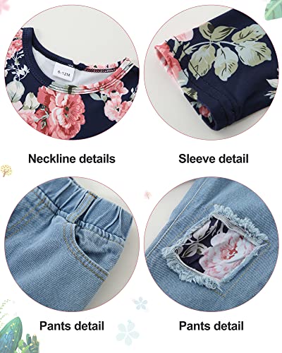 Image of CARETOO Girls Clothes Outfits, Cute Baby Girl Floral Long Sleeve Pant Set Flower Ruffle Top