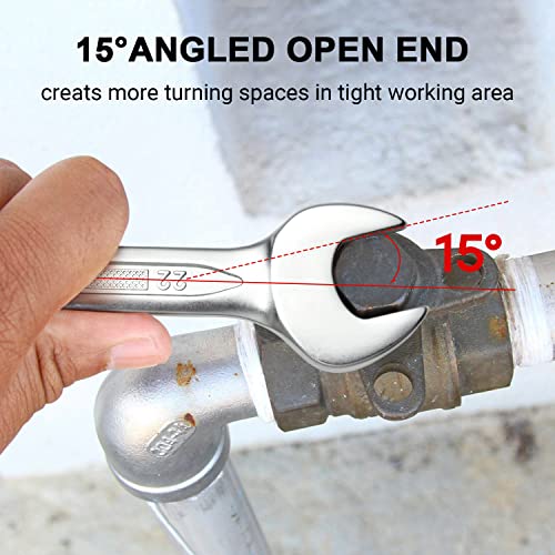 Image of Jetech 22mm Combination Wrench, Metric 12-Point Chrome Vanadium Steel Spanner, Industrial Grade with 15-Degree Offset, Sand Blasted Finish, Heat-Treated Forged Tool