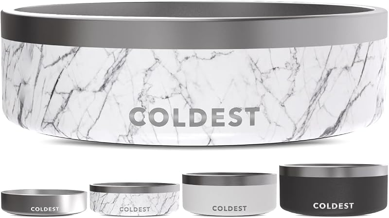 Tigela para cães em aço inoxidável com isolamento de parede tripla, antiderrapante The Coldest Water 1,24 L Carrara Marble