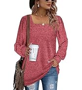 NEYOUQE Womens Puff Long Sleeve T Shirts Square Neck Loose Soft Casual Tops Fall Fashion Tees Pla...