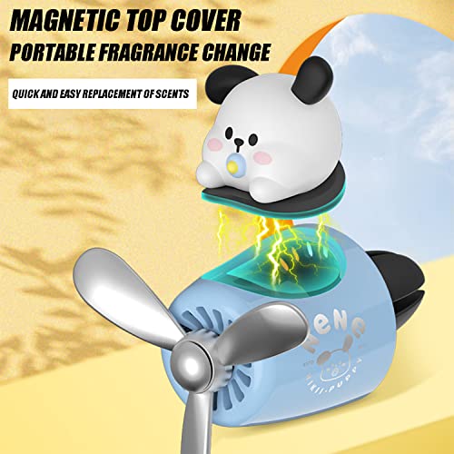 Image of Car fragrance diffuser pilot car air outlet fragrance diffuser cartoon rotating fan leaf car perfume cute cartoon shape car perfume air freshener with 2 fragrances (dog)