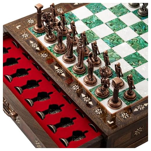 15'' Wooden Chess Set with Metal Chess Pieces – Handmade Storage Chess Board & British Metal Pieces – Elegant Chess Gift for All Ages – Gift for Him (Green)