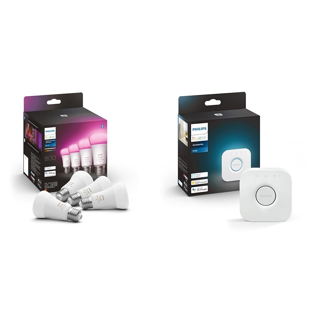 Philips Hue White & Color Ambiance, ampoule LED connectée E27, équivalent 60W & Bridge 2.0, Pont de connexion, fonctionne avec Alexa, Google Assistant et Apple HomeKit