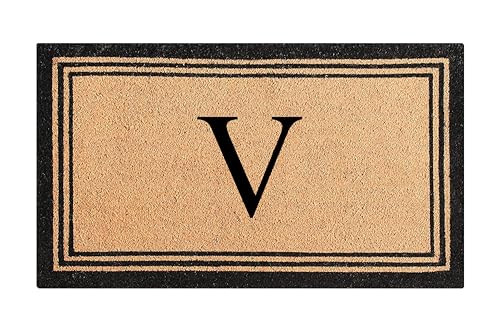 A1HC Natural Coir Monogrammed Doormat Heavy Duty Front Door Mat 24"X39" - V