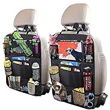 Car Backseat Organizer Car Organizer Kick Mats with 10inch Tablet Holder,10 Pockets, Car Organizer for Road Trip, Kid Snacks, Toys, Travel Accessories for Kids and Toddlers(2 PACK)