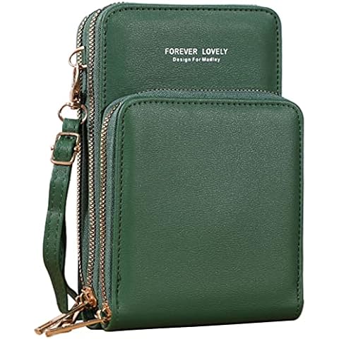 Small Crossbody Cell Phone Bag for Women,Mini Shoulder Purse Wallet Card Holder with Clear Window for Touch Screen,Green Cover