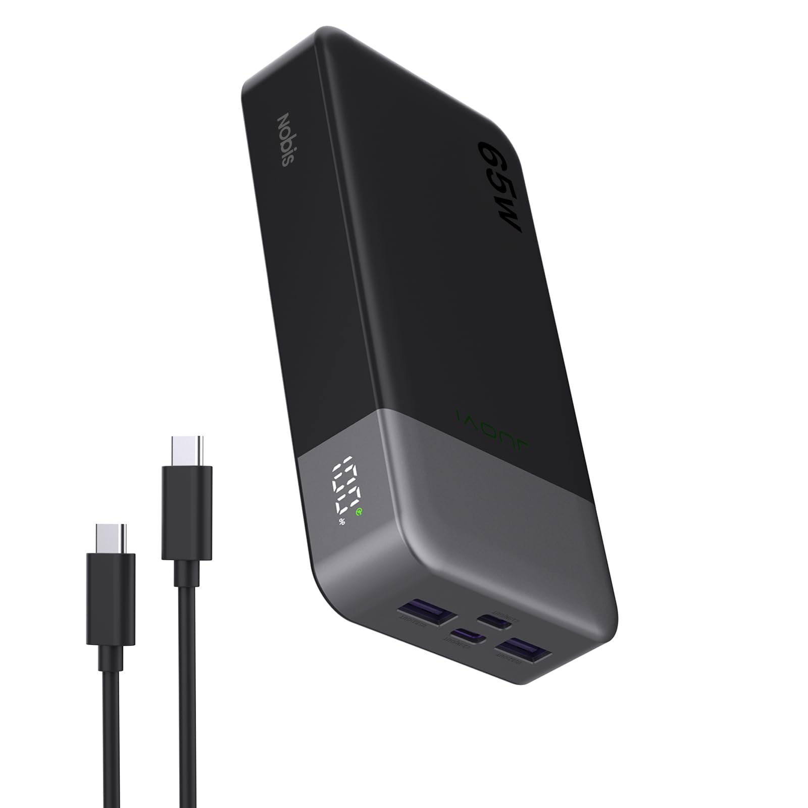 NOBIS 65W Power Bank 20000mAh, Power Bank USB C*2 (In/Out) & USB-A*2,Powerbank Schnellladefunktion PD QC mit Digital Display für Laptop, Handy, Tablet, Kopfhörer | Akkupack mit 2 USB-C(In/Out) und 2 USB-A, Digitalanzeige, Akku-Bank, Reise-unerlässlich für