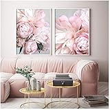 pfingstrosen bild kaufen  xwwnzdq 2 stück nordischen Stil rosa Pfingstrose wandkunst leinwand Poster drucken Blume malerei Dekoration Bild für Wohnzimmer dekor 50x70 cmx2 Mit Rahmen
