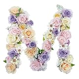 Flower Letters Artificial Floral A-Z Initial Alphabet Faux Floral Letters 13' Height Fake Flowers For Spring Wedding Funeral Baby Bridal Shower Nursery Art Photo Prop Shabby Chic Wall Decor(Shape M)