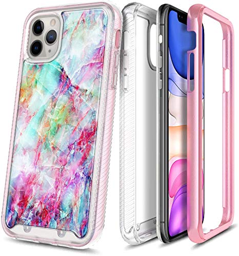 E-Began iPhone 11 Pro Max Case with Built-in Screen Protector, Full-Body Protective Rugged Matte Bumper Cover, Marble Design, Support Wireless Charging, Shockproof Durable Phone Case -Fantasy