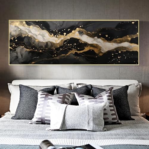Peinture à l'encre en marbre noir doré pour habiller un grand mur