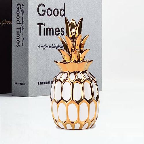 Estatua de piña cerámica blanca y dorada 11.4 in miniatura 4
