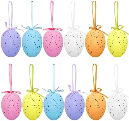 12Pcs Easter Eggs Decorations Hanging Ornaments Colorful for Easter Basket Tree Decor Party Favors Supplies Home