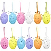 12Pcs Easter Eggs Decorations Hanging Ornaments Colorful for Easter Basket Tree Decor Party Favors Supplies Home