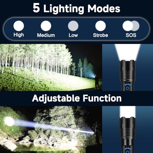 Image of Flashlight Rechargeable 4 Pack, LED Flashlights High Lumens, 99,000 Lumen Super Bright FlashLights, 5 Modes Adjustable Powerful Handheld Flash Light for Home, Outdoor, Waterproof