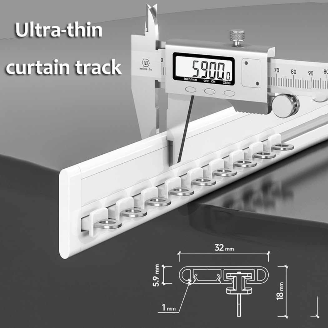 Ultra-Thin Aluminum Ceiling Curtain Track System with Silent Rollers, 6.0FT White Curtain Rails for Room Dividers and Drapes, Easy Mounting and Smooth Operation