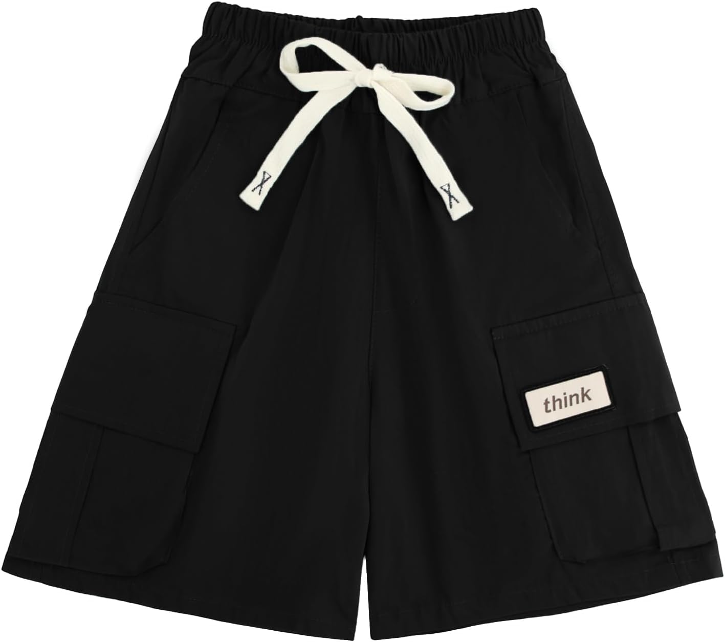 Cotton Kids Cargo Shorts for Boys, Elastic Waistband with Drawstring, Double Pockets, Ages 3-16 Years