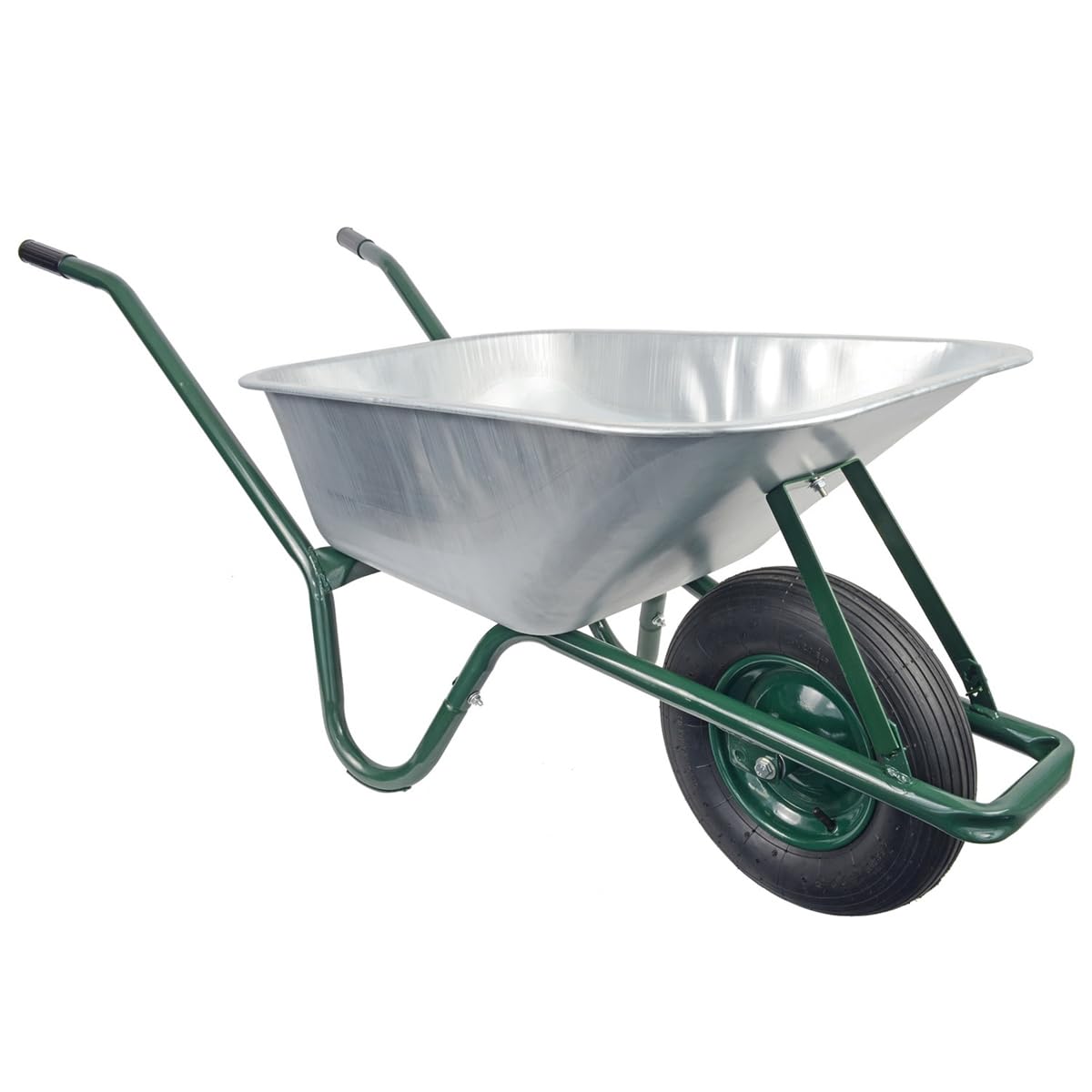 Matrix Schubkarre Profi 100l Liter 250 kg mit zusätzlichem Bodenblech Luftrad Schubkarren groß Garten Scheibtruhe Bauschubkarre | Mulde verzinkt | Metall Felge mit Kugellager | Farbe grün