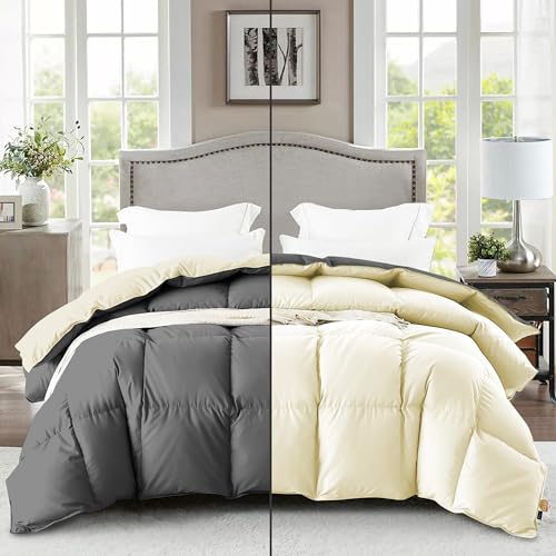 Image of Fluffy 600 GSM Winter Comforter Single Bed 60 inchX90 inch - 600 GSM Heavy Winter Quilt Microfiber Rajai /Duvet /Blanket Super Soft Single Size - Ivory /Dark Gray Color