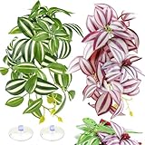 QUOZUO 2 Pack Reptile Plants, Artificial Hanging Plants with Suction Cups, Habitat Decor Plastic Vines...
