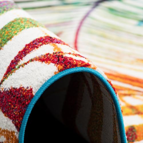 Tapis branchage multicolore Pergamon Faro au design tropical moderne unique