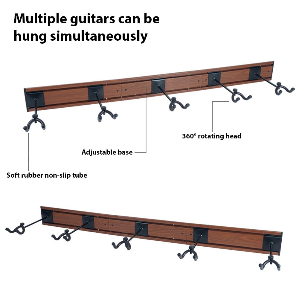 uchwyt ścienny na gitarę stojak na gitarę do wielu gitar wieszak do montażu ściennego mieści 5 gitar, stop aluminium, regulowany hak, stojak na szynę do akustycznych gitar elektrycznych,
