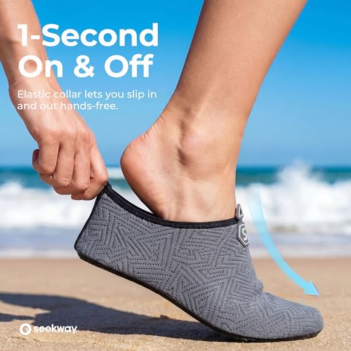 Image of SEEKWAY Water Shoes Quick-Dry Aqua Socks Barefoot Slip-on for Beach Pool Swim River Yoga Lake Surf Women Men Black SK001