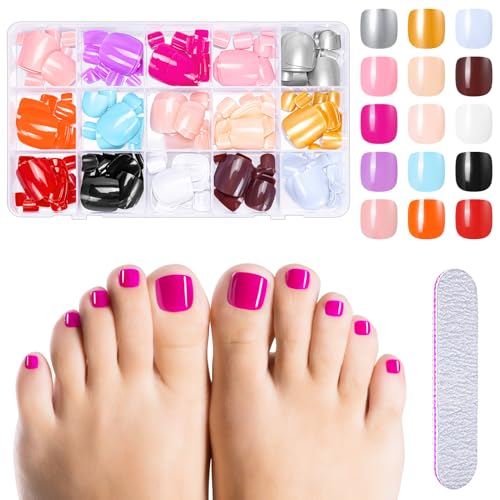 MELLIEX 360 Pezzi Unghie Finte Piedi, 15 Colori Tip Unghie Piedi Artificiali Fake Toe Nails Tips a Copertura Total per Donne (12 Misure)