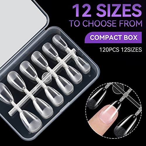 Short Almond Nail Tips for Salon: Gelike EC Soft Gel Nails Tip Easy and Long Last- 120pcs 12 Sizes for DIY Practice Art Design at Home - Image 2