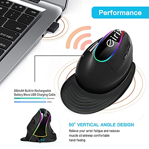 Eirix Ergonomic Vertical Wireless Mouse: Rechargeable Rgb Ergo Mouse With 3200 Adjustable Dpi, Removable Palm Rest, Compatible With Windows And Mac Os #TOP3