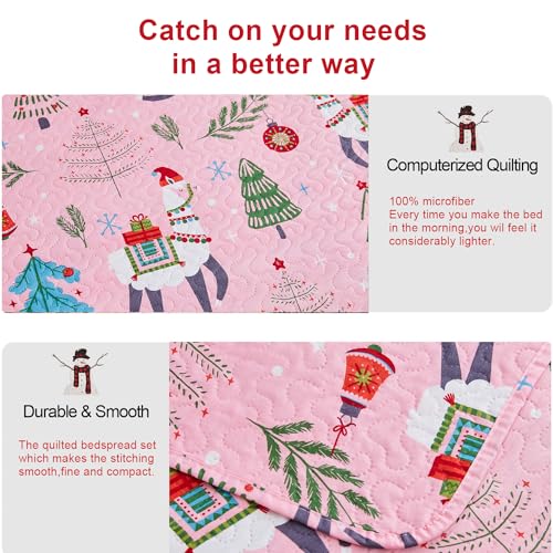 Hailea Christmas Bedspread Coverlets Full/Queen Size Girls Quilt Set Xmas Pink Alpaca Bedding Kids Lightweight Bedspread Reversible Quilts Christmas Holiday Bed Cover Set,1 Quilt And 2 Pillow Shams thumb #6